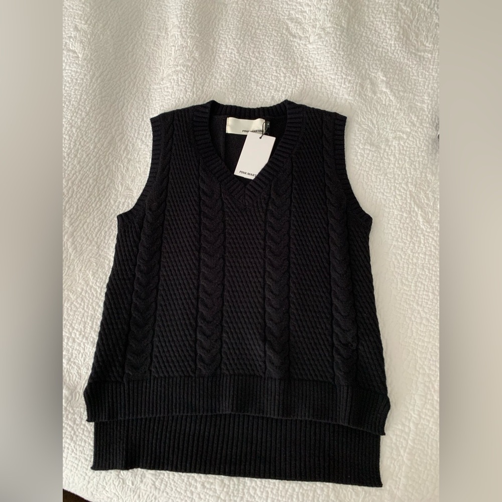 Pink Martini Black Cable-Knit V-Neck Sweater Vest